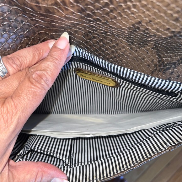 Urban Expressions‎ Brown Vegan Snakeskin Print Envelope Clutch Handbag Evening - Picture 5 of 5